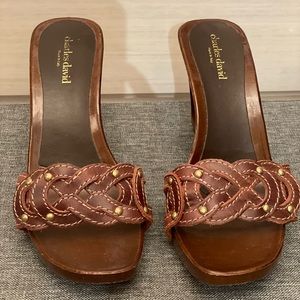Charles David open design heel wedge. Lather top sandel. Size 7